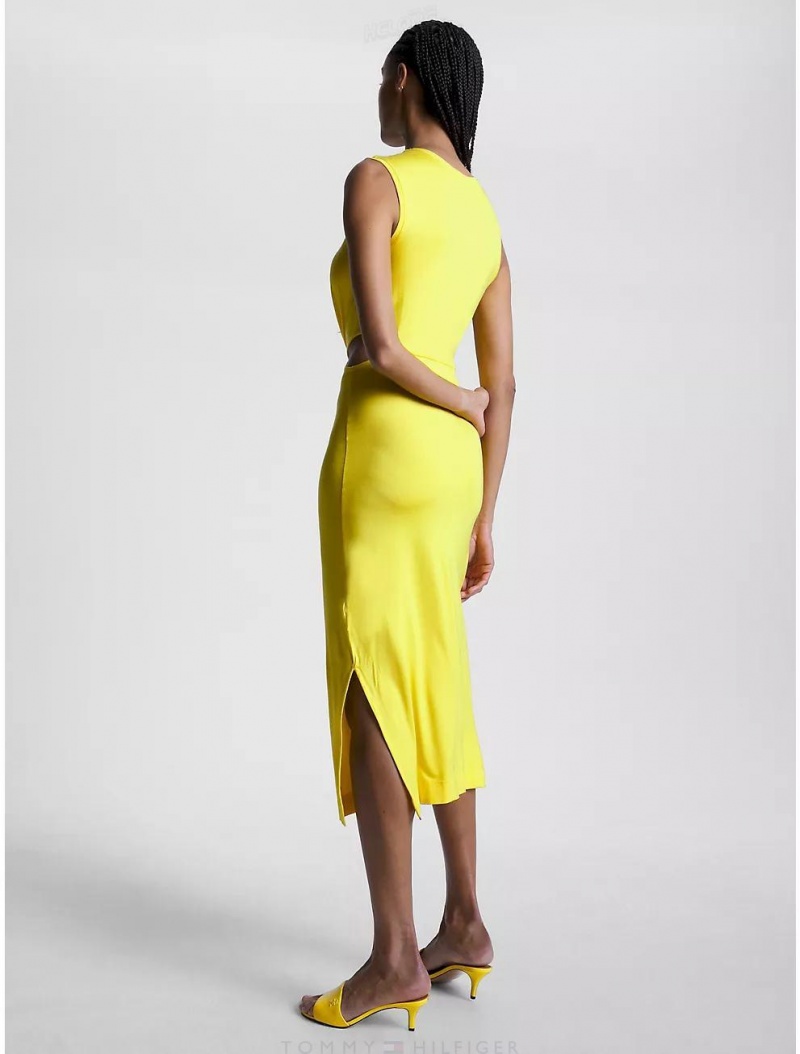 Tommy Hilfiger Center-Twist Cut-Out Midi Dress Dresses & Skirts Vivid Yellow | 1579-XIQAG