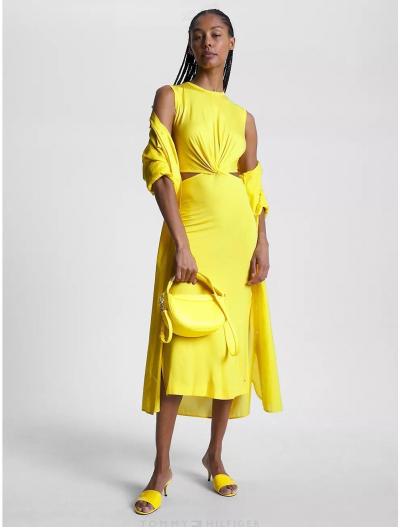 Tommy Hilfiger Center-Twist Cut-Out Midi Dress Dresses & Skirts Vivid Yellow | 1579-XIQAG