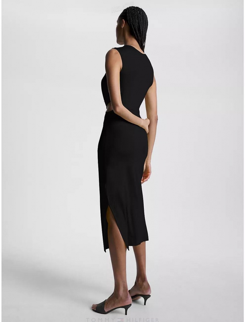 Tommy Hilfiger Center-Twist Cut-Out Midi Dress Dresses & Skirts Black | 8093-REDON