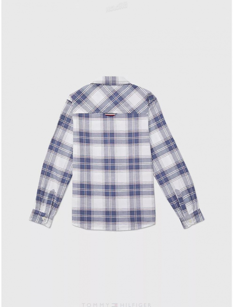 Tommy Hilfiger Check Oxford Shirt Tops Balanced Blue Multi | 7853-LGCOZ