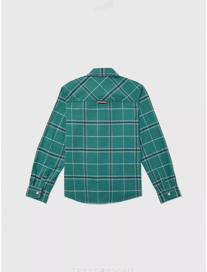 Tommy Hilfiger Check Oxford Shirt Tops Green Room Multi | 3827-JUBEG