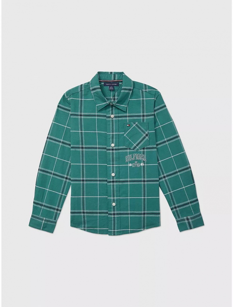 Tommy Hilfiger Check Oxford Shirt Tops Green Room Multi | 3827-JUBEG