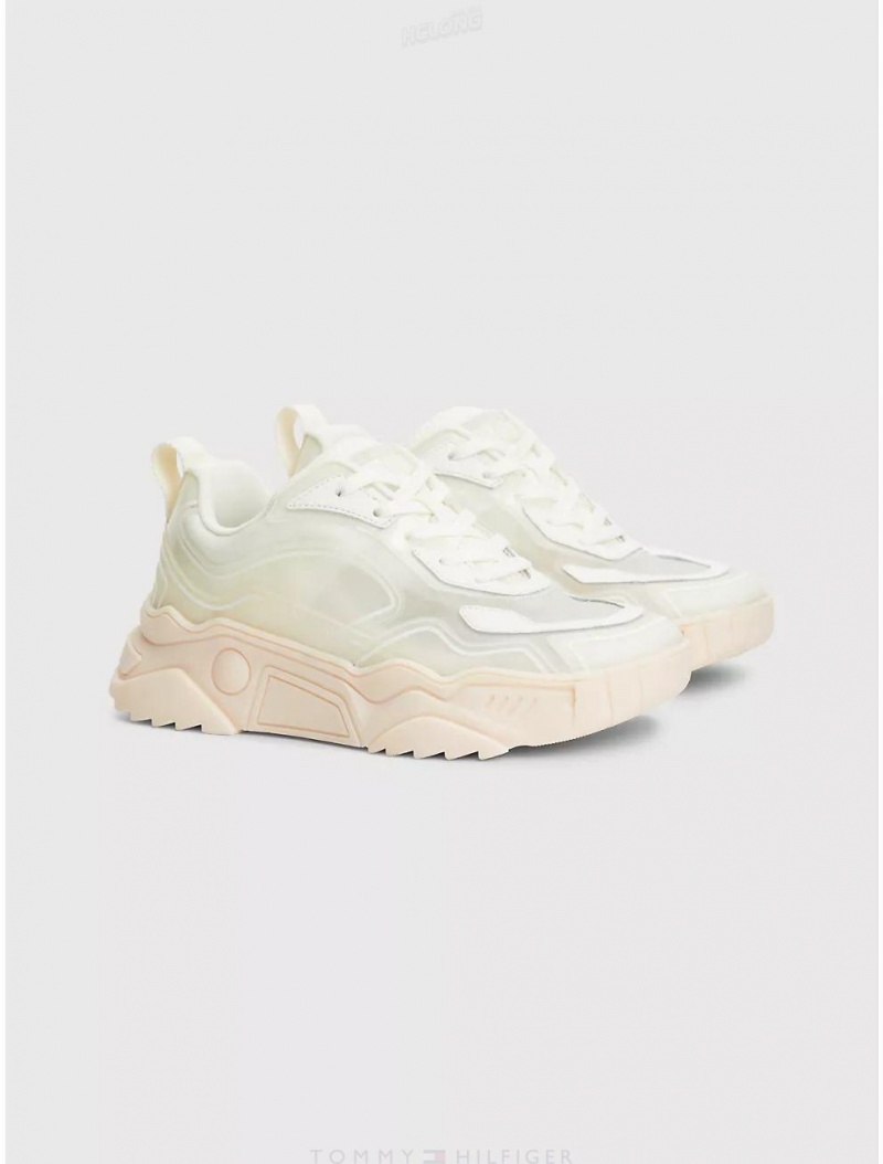 Tommy Hilfiger Chunk Sole Translucent Sneaker Shoes Ivory | 1750-YULGT