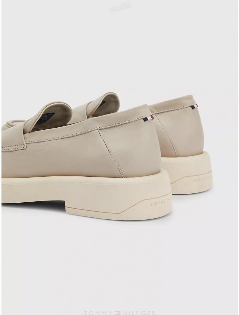 Tommy Hilfiger Chunky Leather Loafer Shoes Stone | 0392-ADXBV