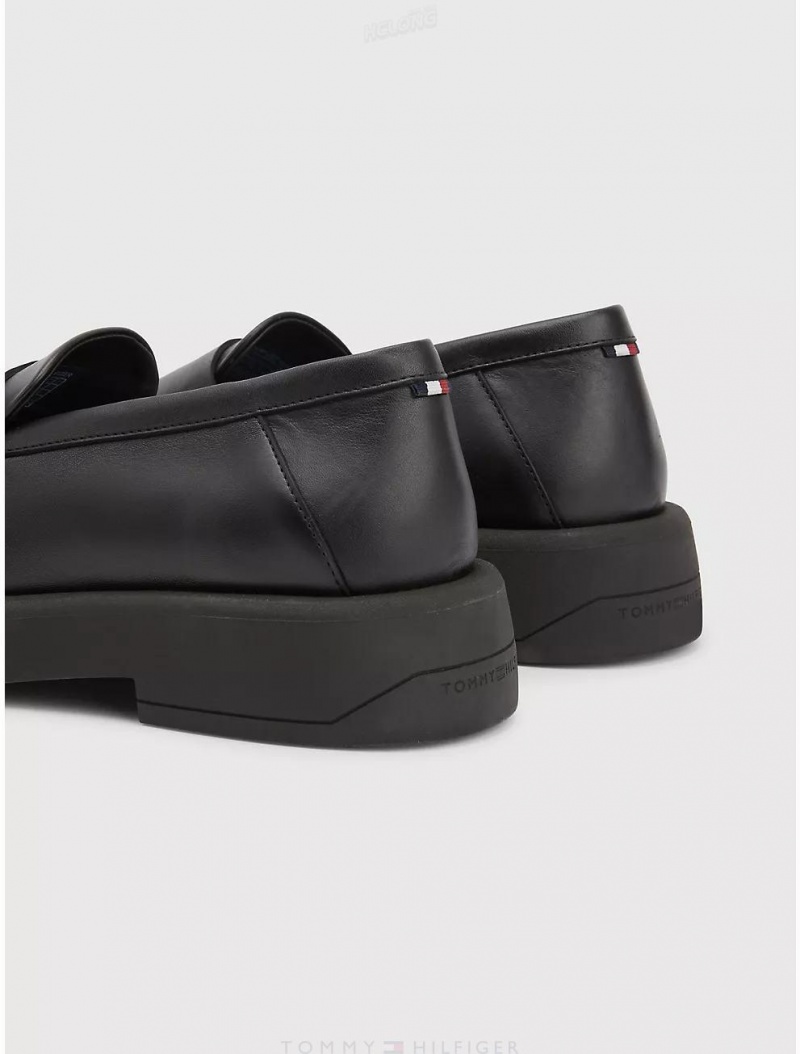 Tommy Hilfiger Chunky Leather Loafer Shoes Black | 7350-VRNDM