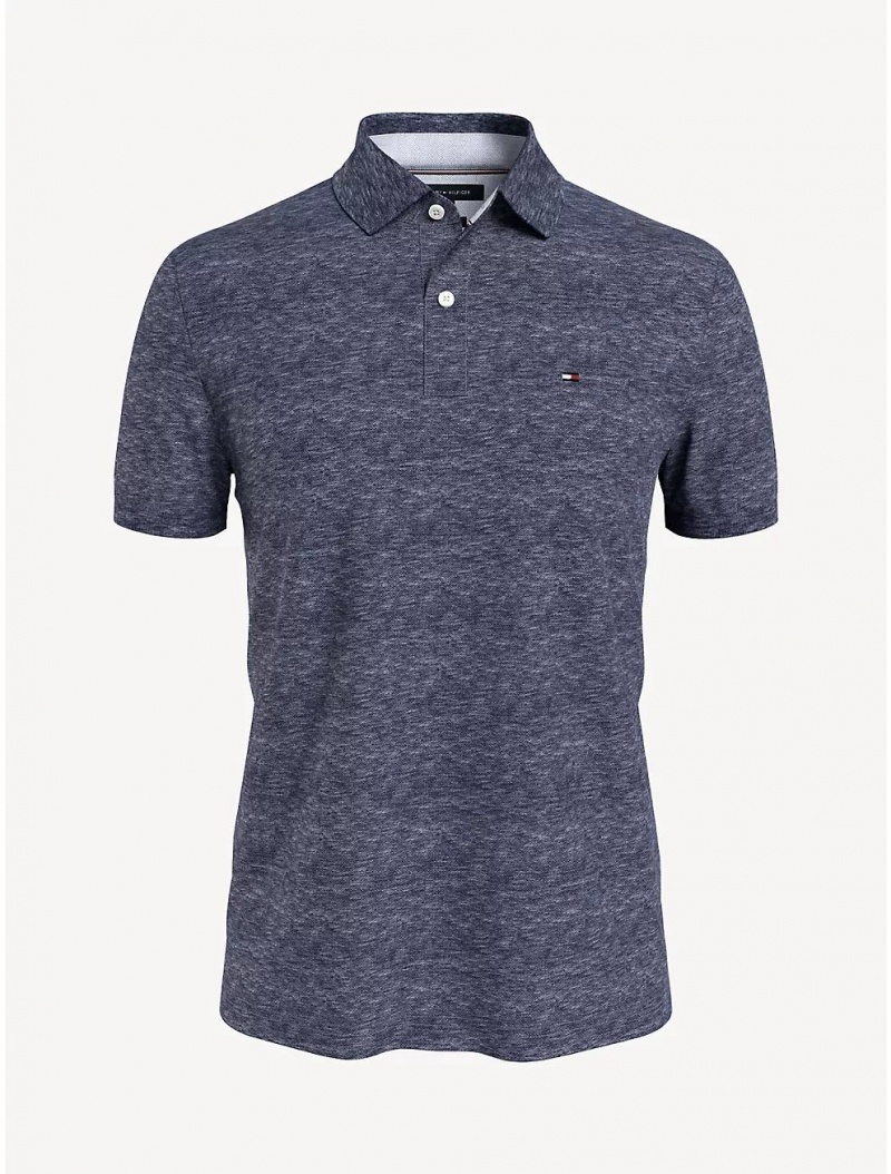 Tommy Hilfiger Classic Fit Pique Polo Tops Navy Heather | 3297-XQSDN