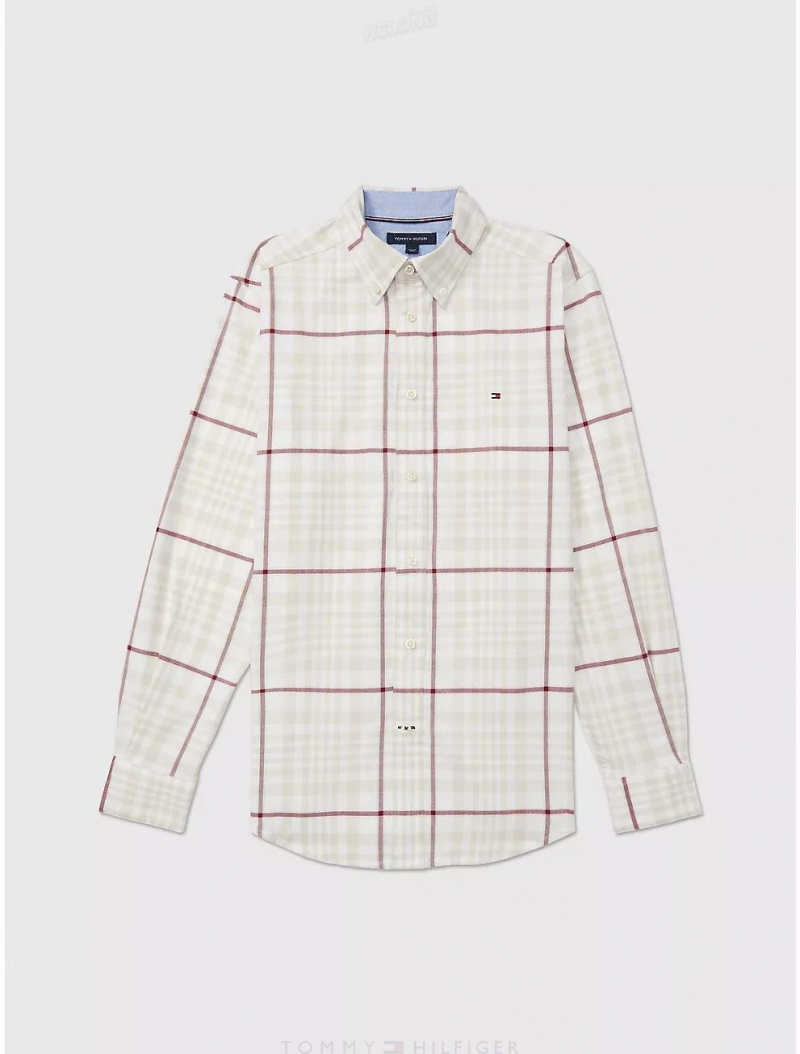 Tommy Hilfiger Classic Fit Plaid Shirt Tops Milky Way | 6092-TRWBN