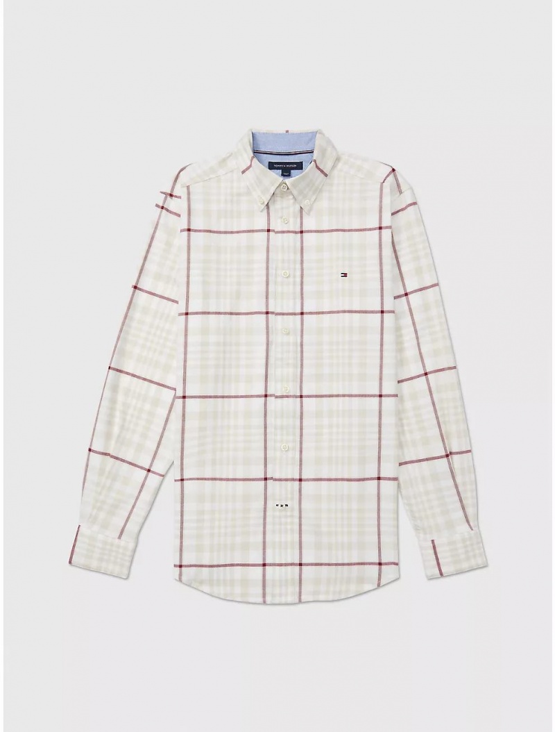 Tommy Hilfiger Classic Fit Plaid Shirt Tops Milky Way | 6092-TRWBN