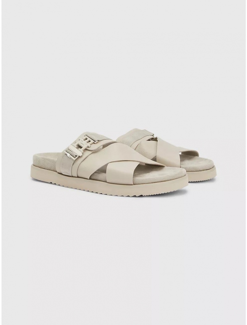 Tommy Hilfiger Cleated Leather Sandal Shoes Stone | 6270-XDFBG