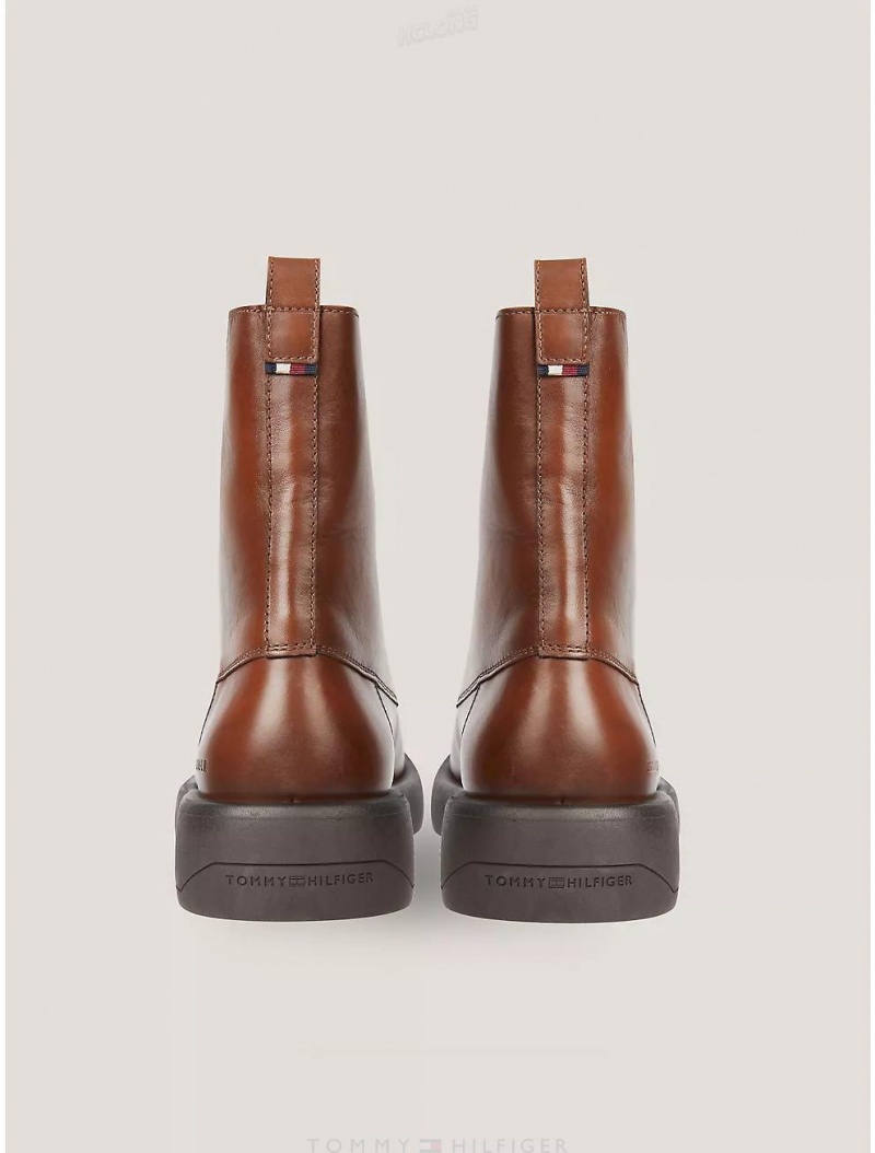 Tommy Hilfiger Cognac Leather Boot Shoes Winter Cognac | 1590-RHNPG