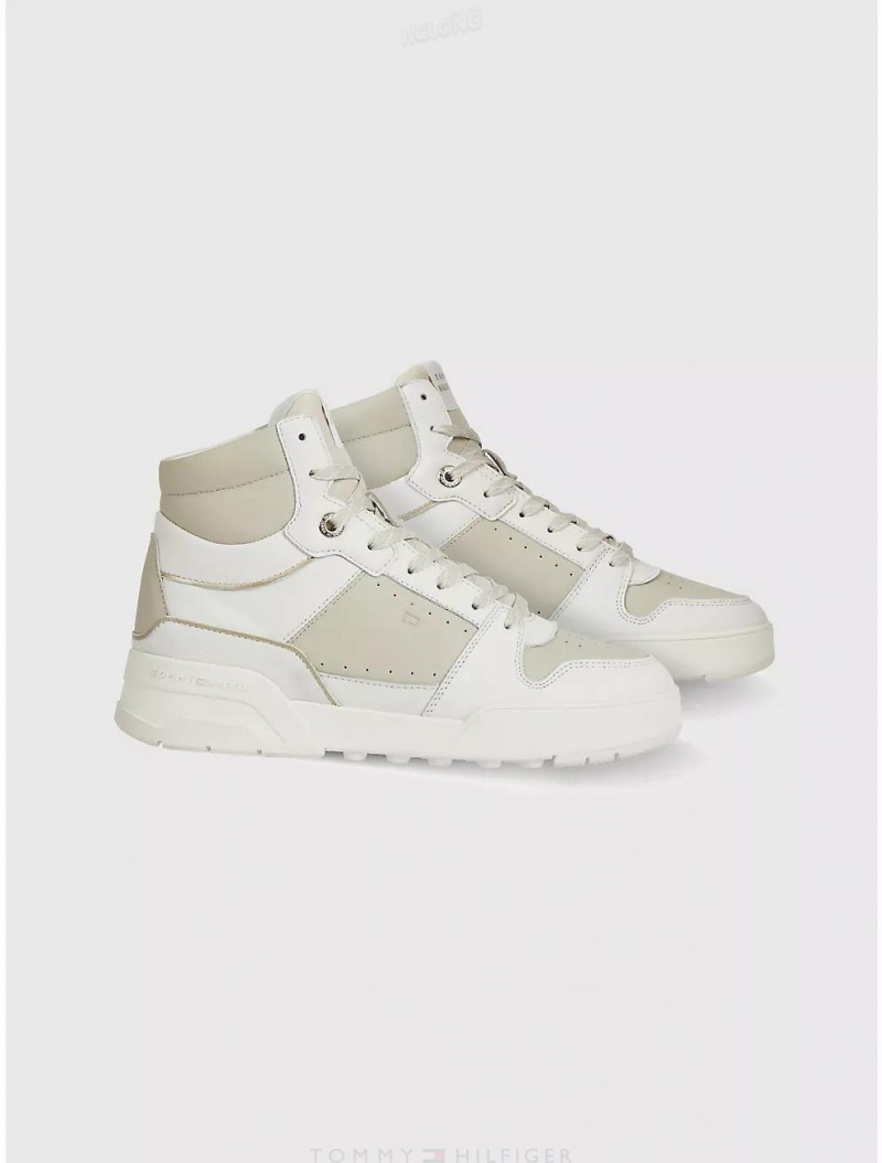 Tommy Hilfiger Colorblock Leather High-Tops Shoes Classic Beige | 5813-TNOER