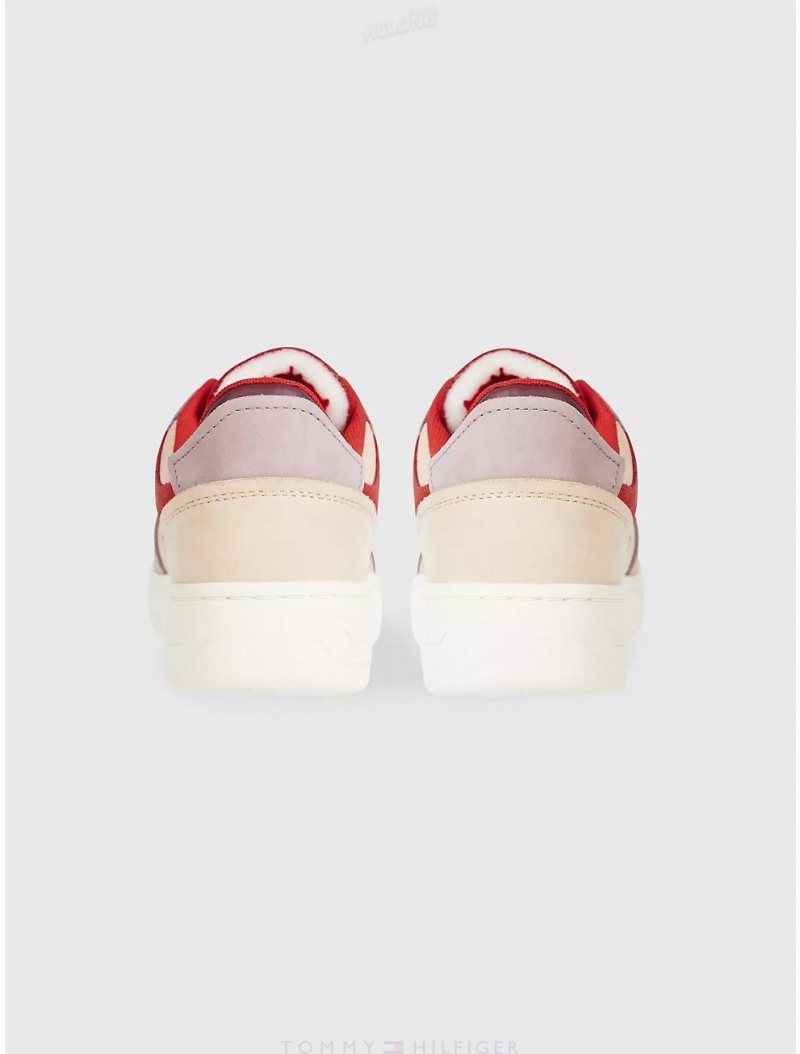 Tommy Hilfiger Colorblock Leather Sneaker Shoes Deep Rouge | 0183-ITZAO