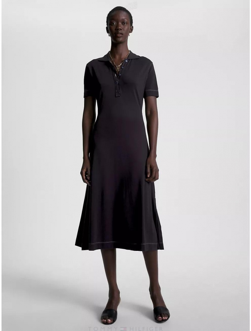 Tommy Hilfiger Contrast Stitch Midi Polo Dress Dresses & Skirts Desert Sky | 8943-GBHXM