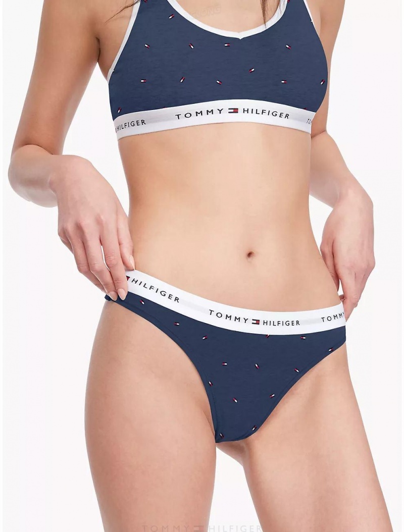 Tommy Hilfiger Cotton Classic Thong 3-Pack Panties Red/White/Navy Mini Flag | 4160-HKCYX