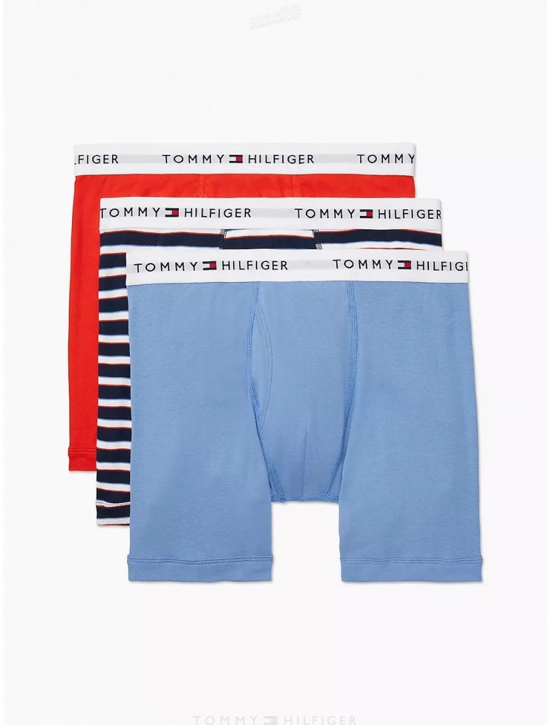 Tommy Hilfiger Cotton Classics Boxer Brief 3-Pack Underwear Blue Yonder/Navy Multi Stripe/Fiery Red | 8561-TGUEO