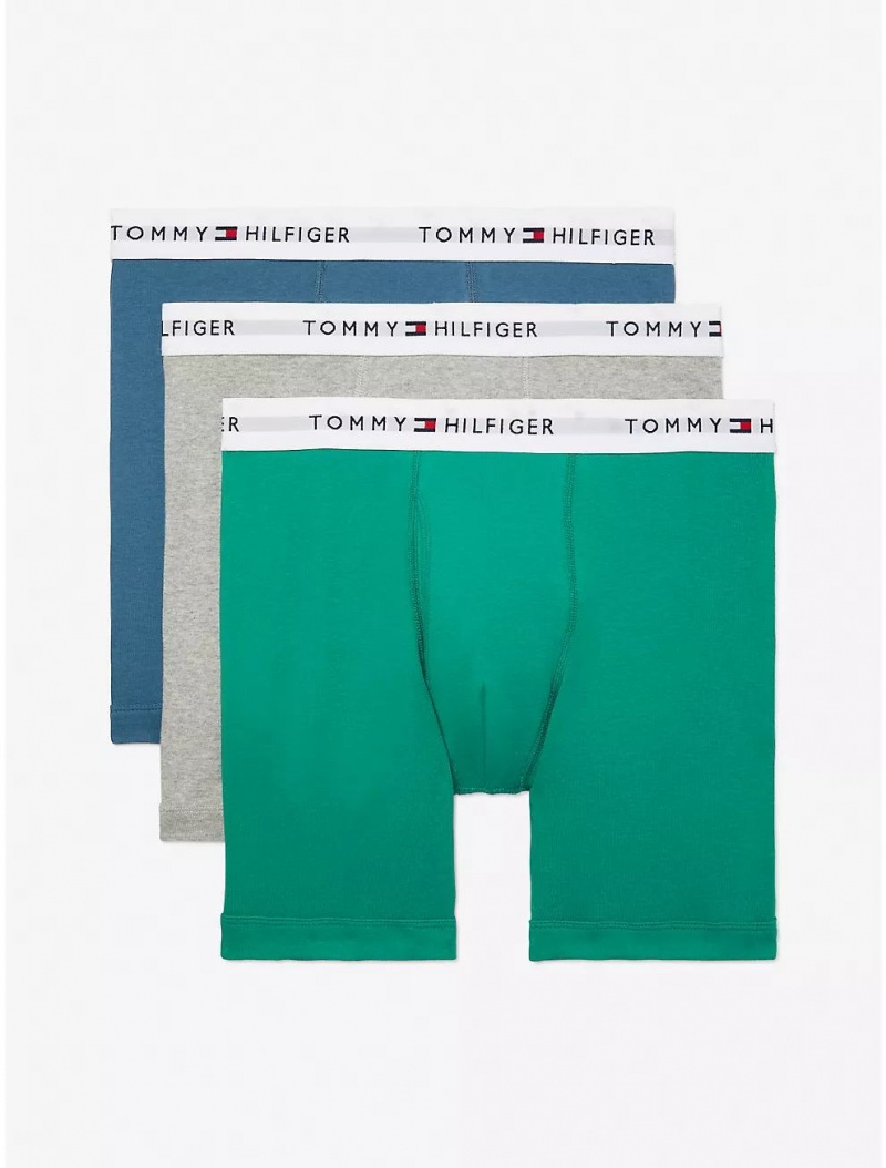 Tommy Hilfiger Cotton Classics Boxer Brief 3-Pack Underwear Green/Grey/Blue | 2635-ALCZB