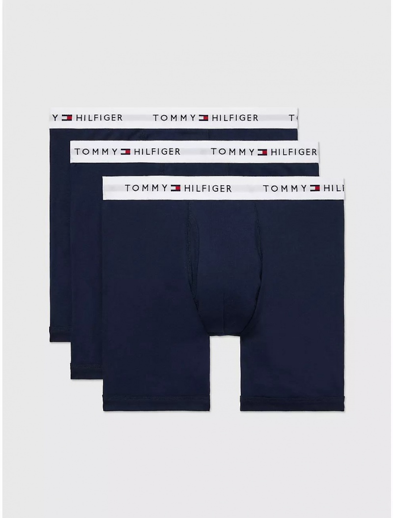 Tommy Hilfiger Cotton Classics Boxer Brief 3-Pack Underwear Navy | 7358-VAZDQ