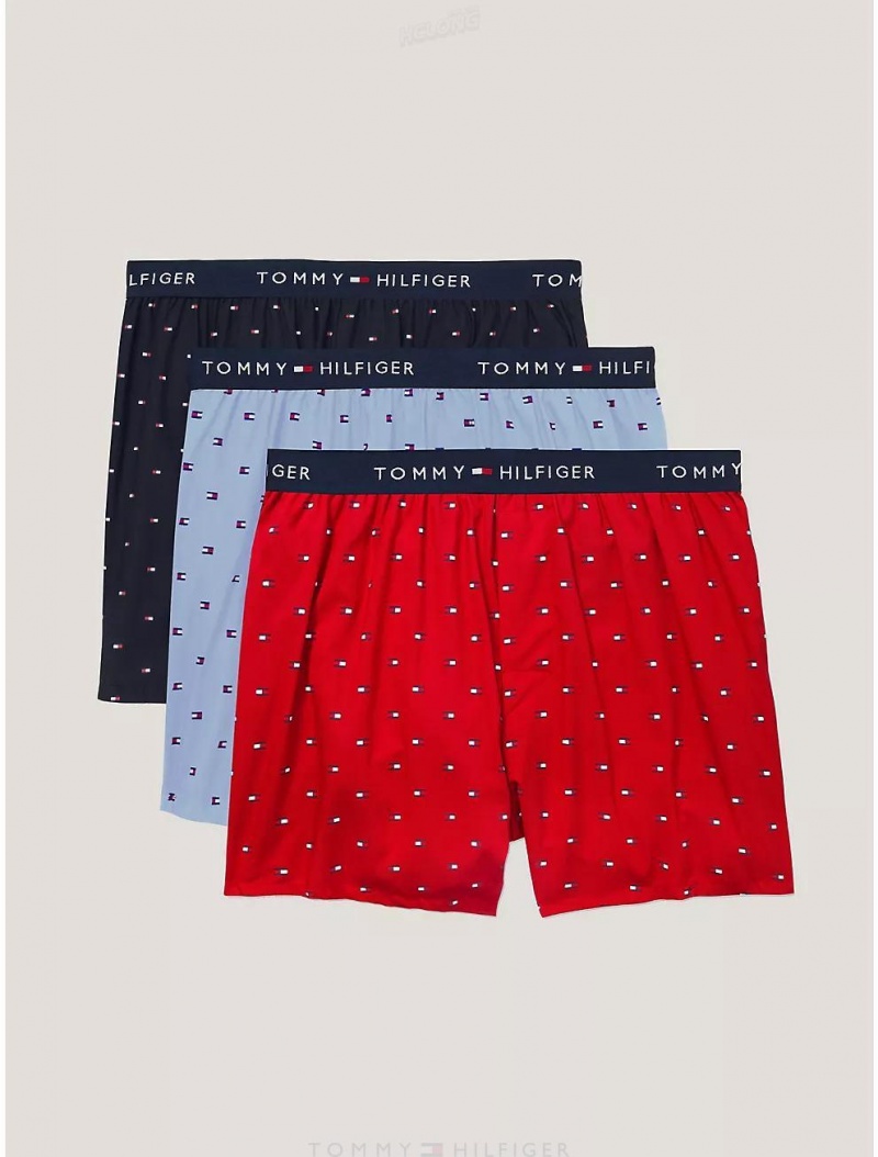 Tommy Hilfiger Cotton Classics Slim Fit Woven Boxer 3PK Underwear Medium Red | 2049-MAHPG