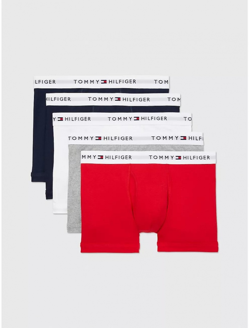 Tommy Hilfiger Cotton Classics Trunk 5-Pack Underwear Red/Grey/White/Navy | 7238-FOLNT