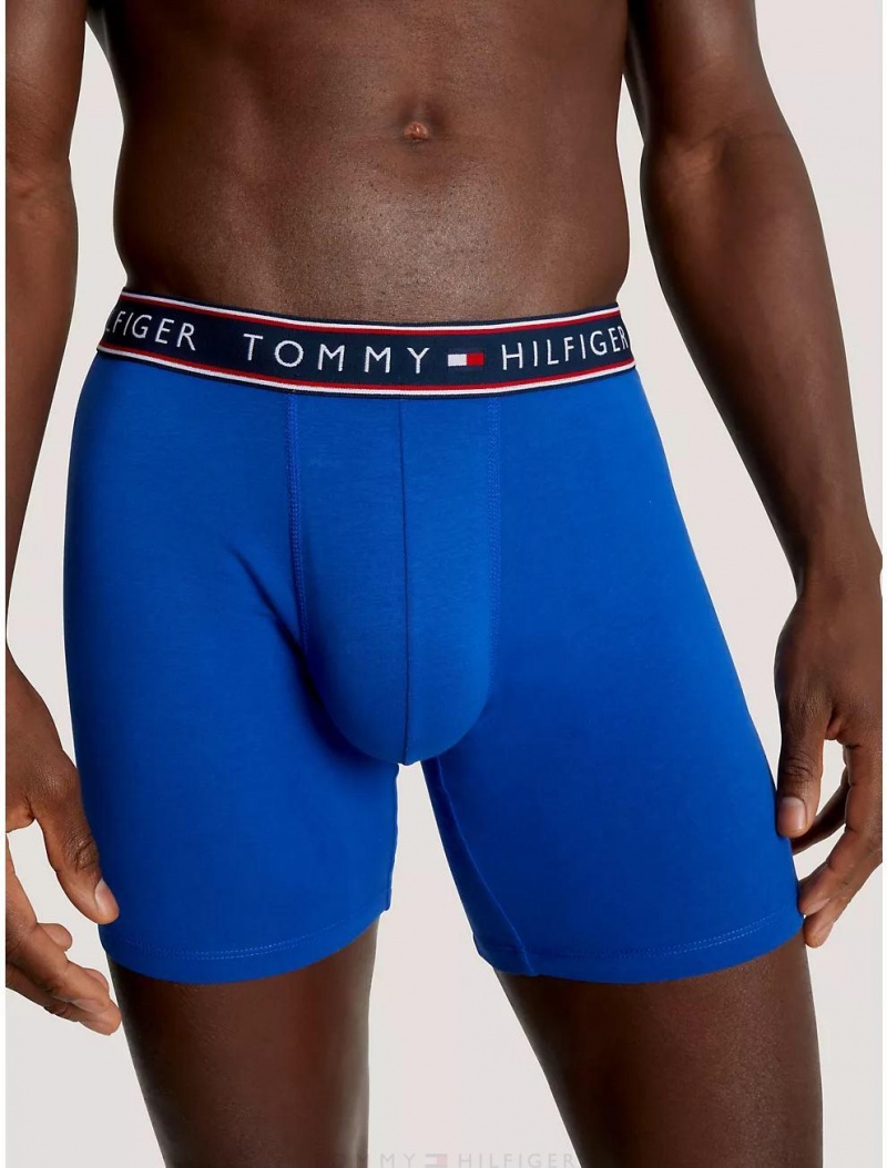 Tommy Hilfiger Cotton Stretch Boxer Brief 3-Pack Underwear Ink Blue | 7435-BDWQX