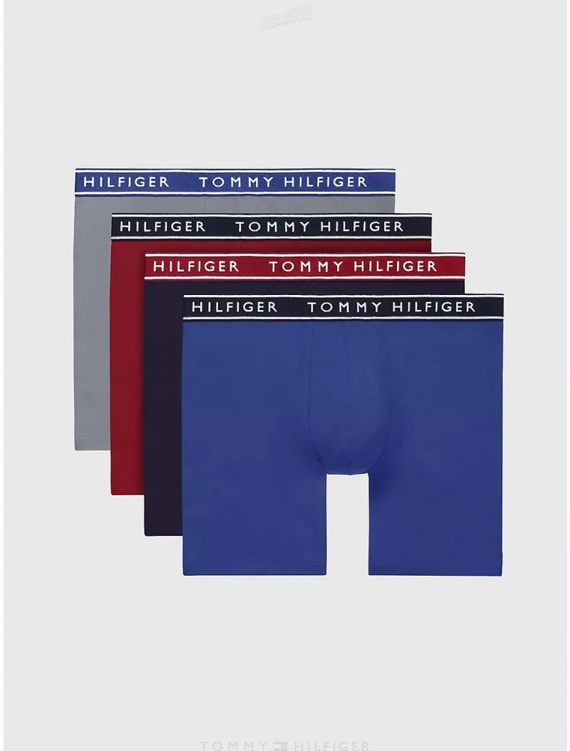 Tommy Hilfiger Cotton Stretch Boxer Brief 4-Pack Underwear Multi Blue | 3769-HLTOC