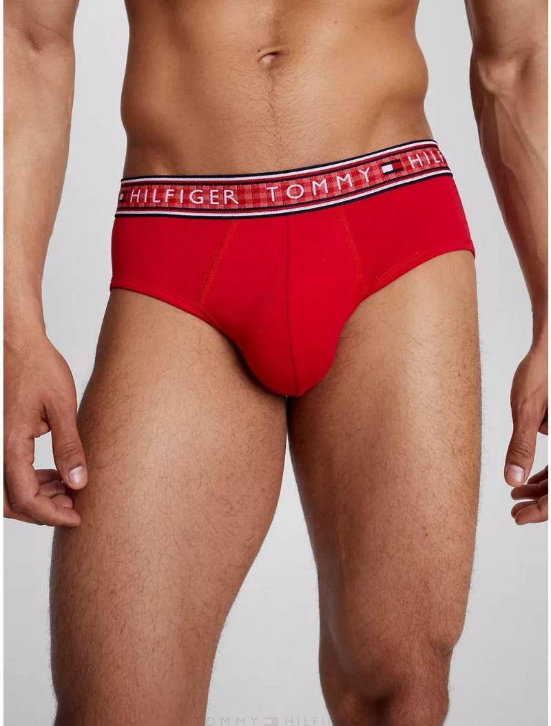 Tommy Hilfiger Cotton Stretch Brief 3-Pack Underwear Mahogany | 9501-ZVMQA