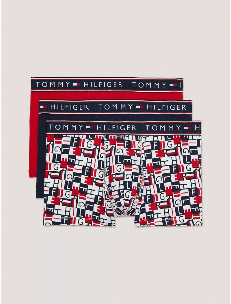 Tommy Hilfiger Cotton Stretch Trunk 3-Pack Underwear Sea | 6143-WJDMT