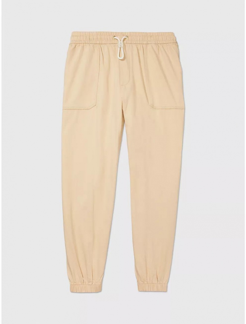 Tommy Hilfiger Cotton and Linen Drawstring Pant Bottoms Beige | 3016-JXQDV