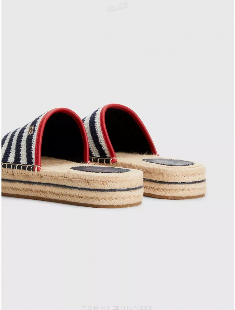 Tommy Hilfiger Crochet Espadrille Platform Sandal Shoes Space Blue | 9182-BRTGY