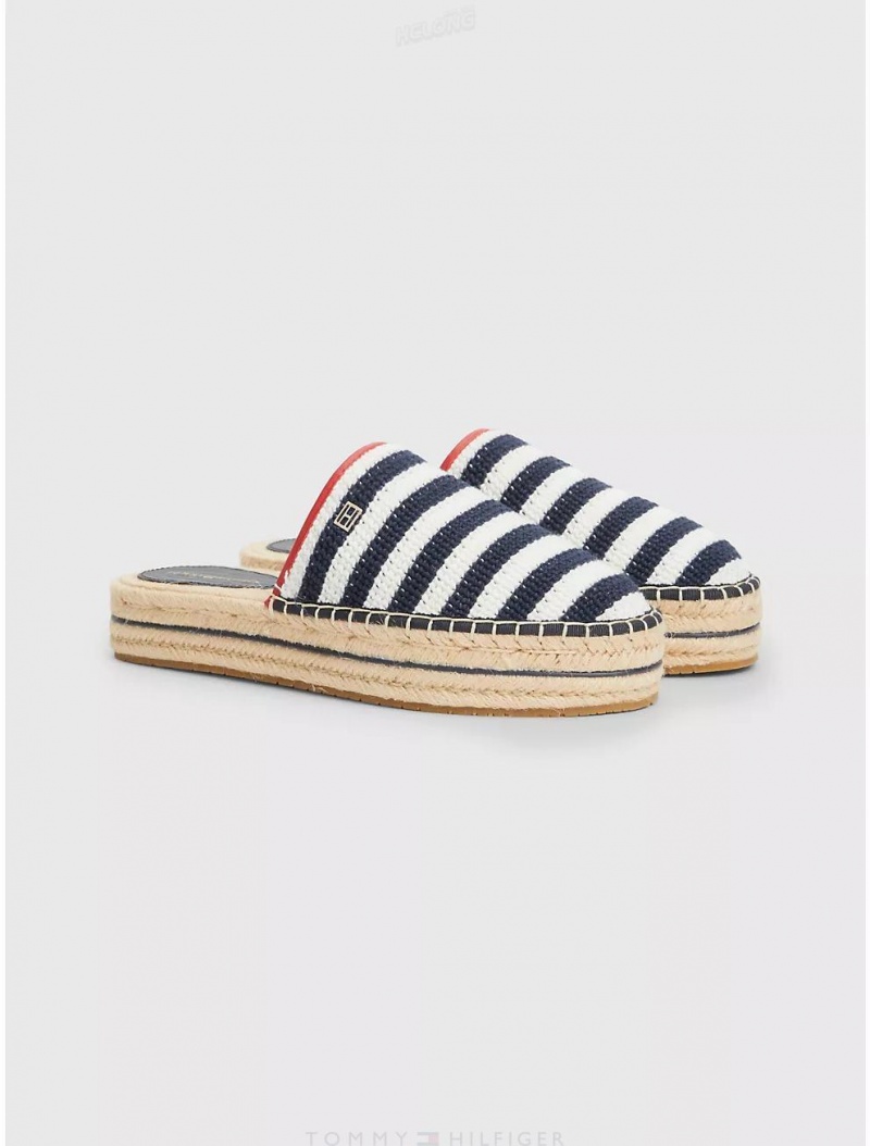 Tommy Hilfiger Crochet Espadrille Platform Sandal Shoes Space Blue | 9182-BRTGY