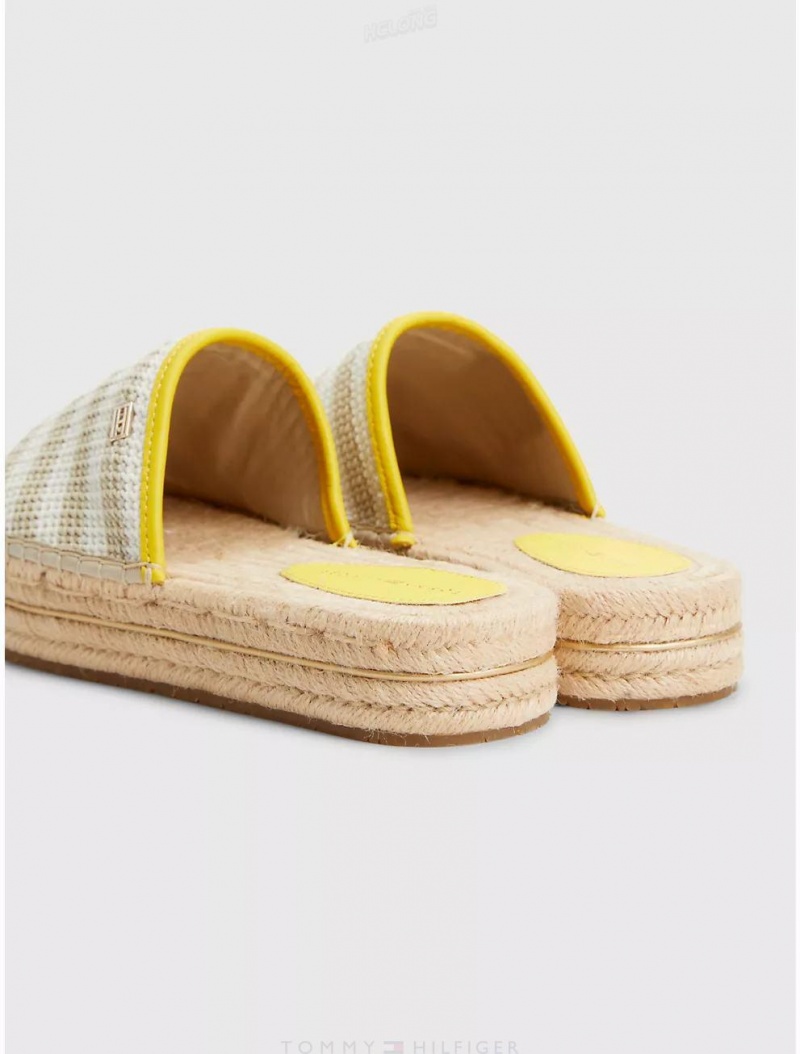 Tommy Hilfiger Crochet Espadrille Platform Sandal Shoes Light Sandalwood | 0827-MPWAU