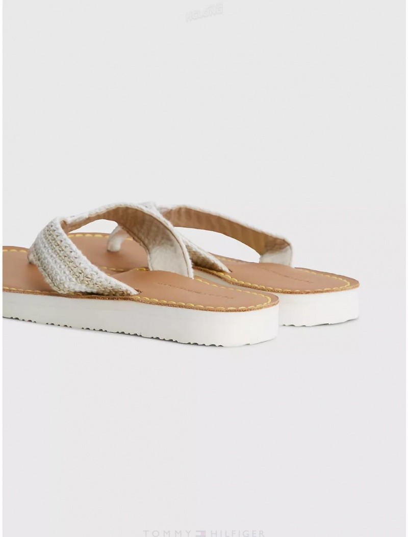 Tommy Hilfiger Crochet Flip Flop Shoes Light Sandalwood | 4805-GWJUF