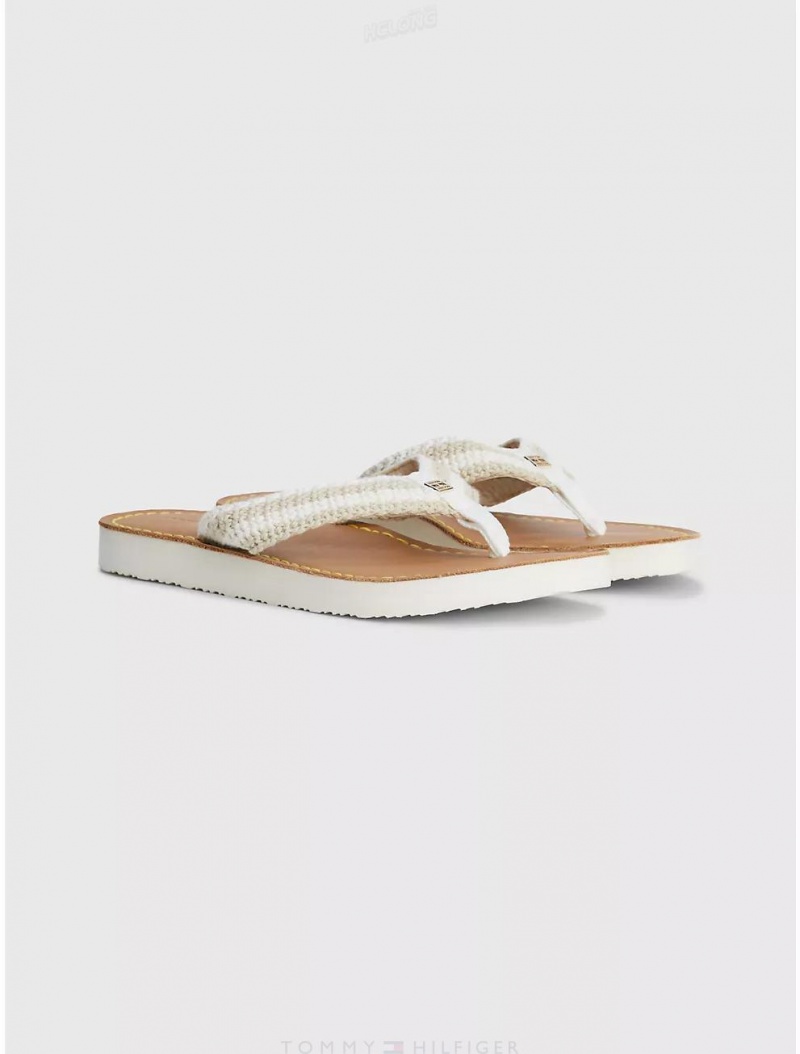 Tommy Hilfiger Crochet Flip Flop Shoes Light Sandalwood | 4805-GWJUF