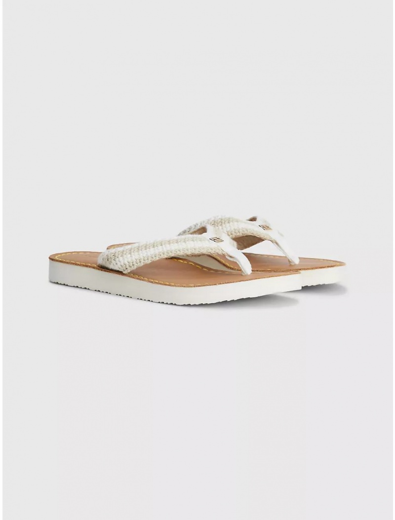 Tommy Hilfiger Crochet Flip Flop Shoes Light Sandalwood | 4805-GWJUF