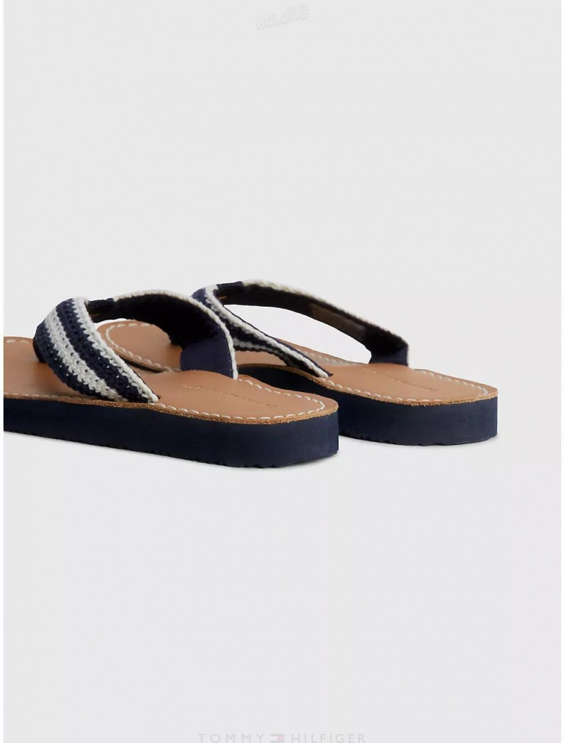 Tommy Hilfiger Crochet Flip Flop Shoes Space Blue | 1894-DAMSX