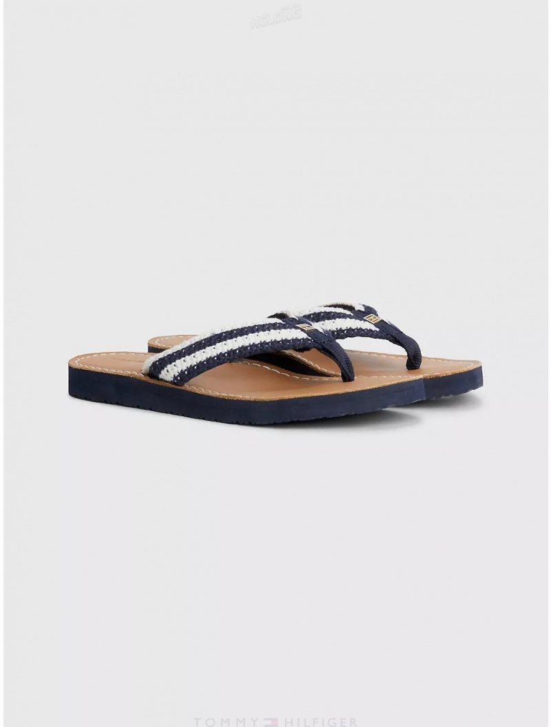 Tommy Hilfiger Crochet Flip Flop Shoes Space Blue | 1894-DAMSX