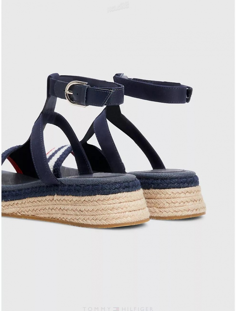 Tommy Hilfiger Crochet Platform Espadrille Shoes Space Blue | 5680-JTKUV