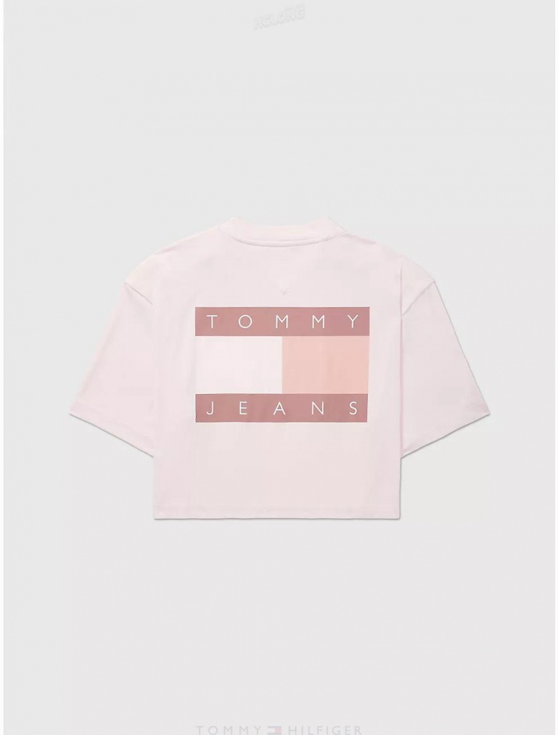 Tommy Hilfiger Cropped Flag Graphic T-Shirt Tops Delicate Pink | 5378-LWFBH