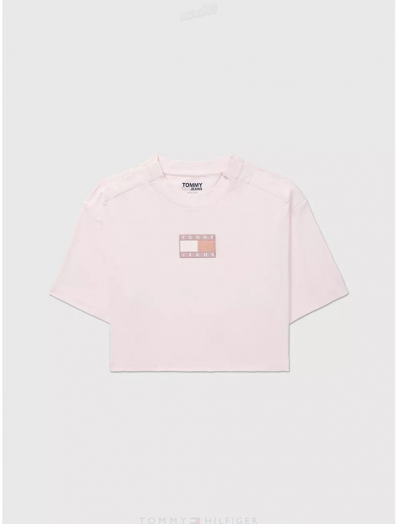 Tommy Hilfiger Cropped Flag Graphic T-Shirt Tops Delicate Pink | 5378-LWFBH