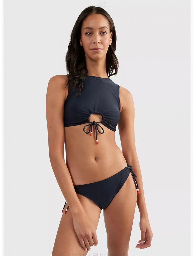 Tommy Hilfiger Cropped Keyhole Tie Bikini Set Swimwear Sky Captain | 9417-RMXLB