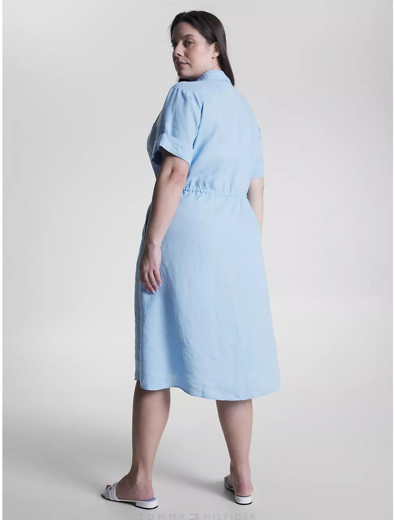 Tommy Hilfiger Curve Linen Shirtdress Dresses & Skirts Vessel Blue | 0689-FQIRJ