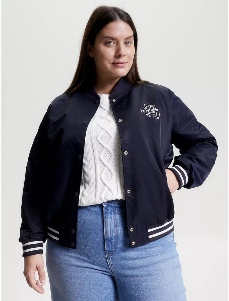 Tommy Hilfiger Curve Varsity Monogram Bomber Jacket Curve (Plus) Desert Sky | 2863-SYTZG