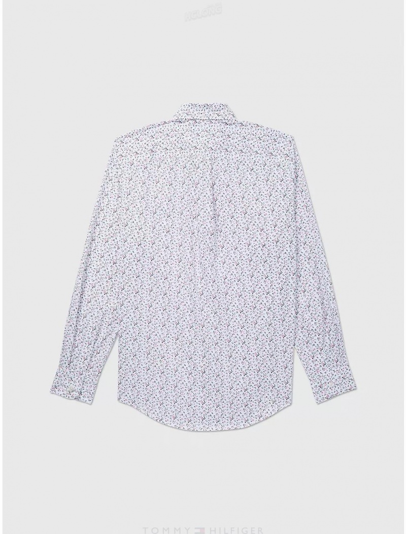 Tommy Hilfiger Custom Fit Floral Shirt Tops Bright White | 2698-OMDTN