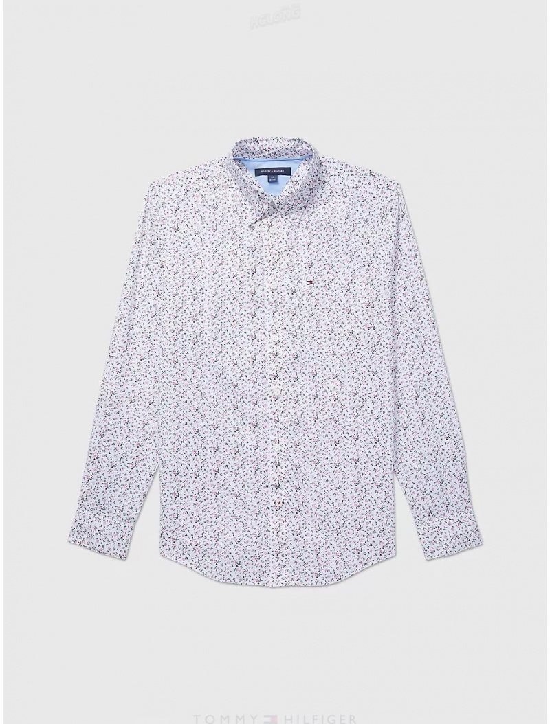 Tommy Hilfiger Custom Fit Floral Shirt Tops Bright White | 2698-OMDTN