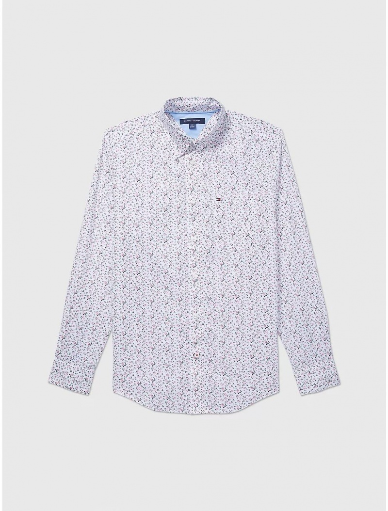 Tommy Hilfiger Custom Fit Floral Shirt Tops Bright White | 2698-OMDTN