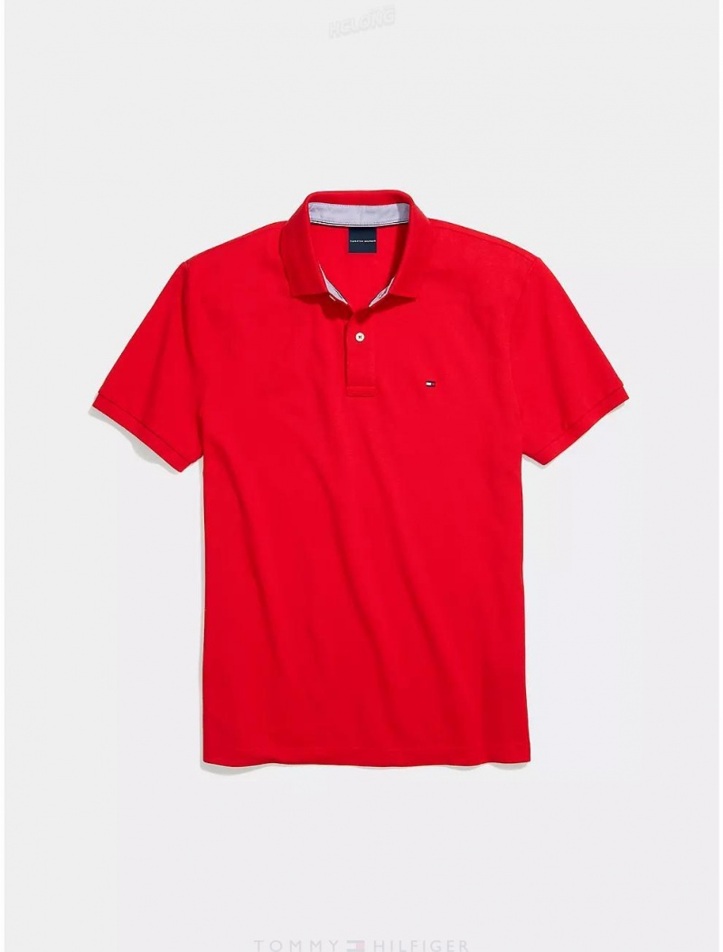 Tommy Hilfiger Custom Fit Polo Tops Apple Red | 7031-NTCOB