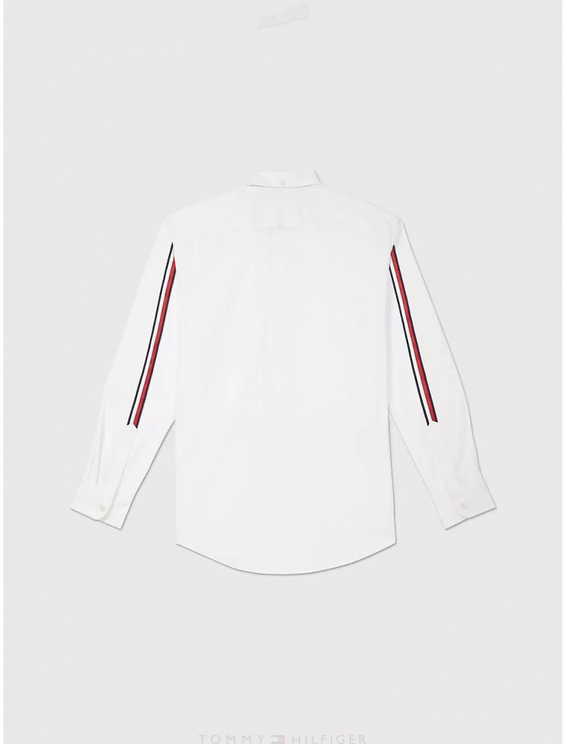 Tommy Hilfiger Custom Fit Signature Stripe Shirt Tops Optic White | 7152-NHKFU