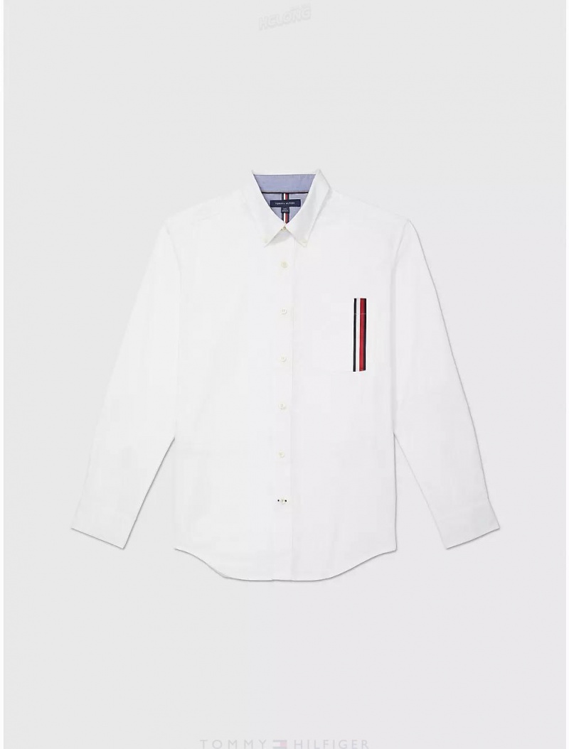 Tommy Hilfiger Custom Fit Signature Stripe Shirt Tops Optic White | 7152-NHKFU