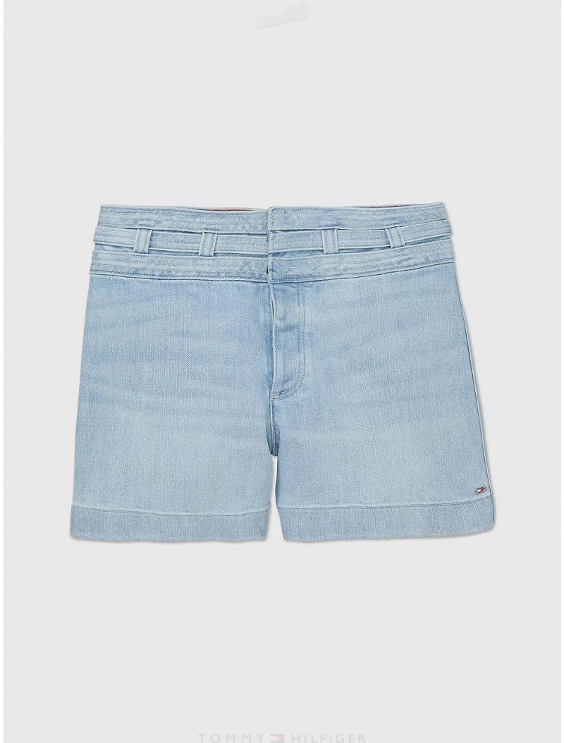 Tommy Hilfiger Denim Flared Short Bottoms Light Blue Denim | 2590-HMVDG