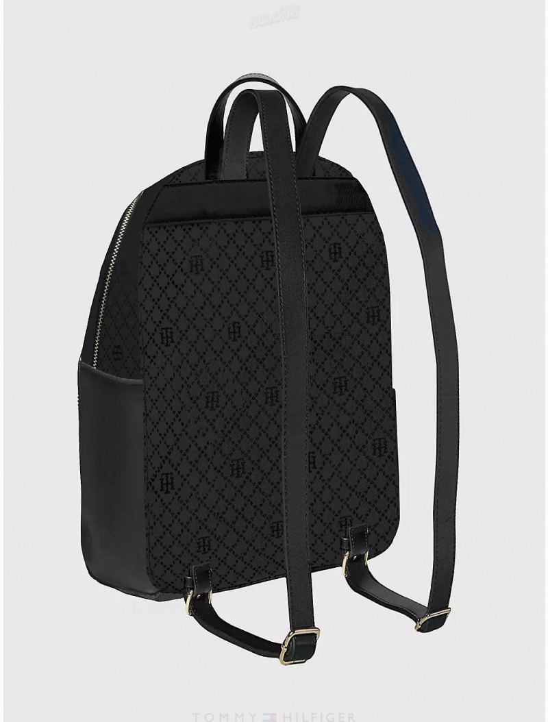 Tommy Hilfiger Diamond Jacquard Backpack Bags Black Tonal | 1276-MUGCY